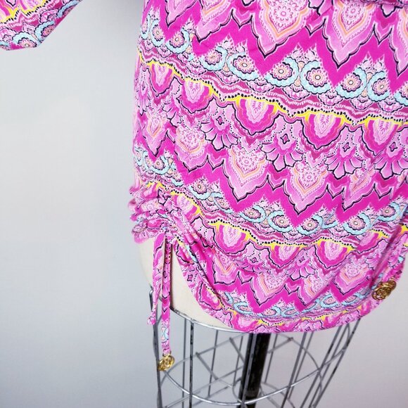 Luli Fama Hot Pink & Turquoise Summer Fling Bikini Set with Cover Up Mini Dress - Picture 5 of 16